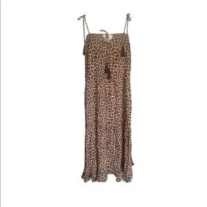 NWT cheetah print maxi dress with Spaghetti straps & tassels
